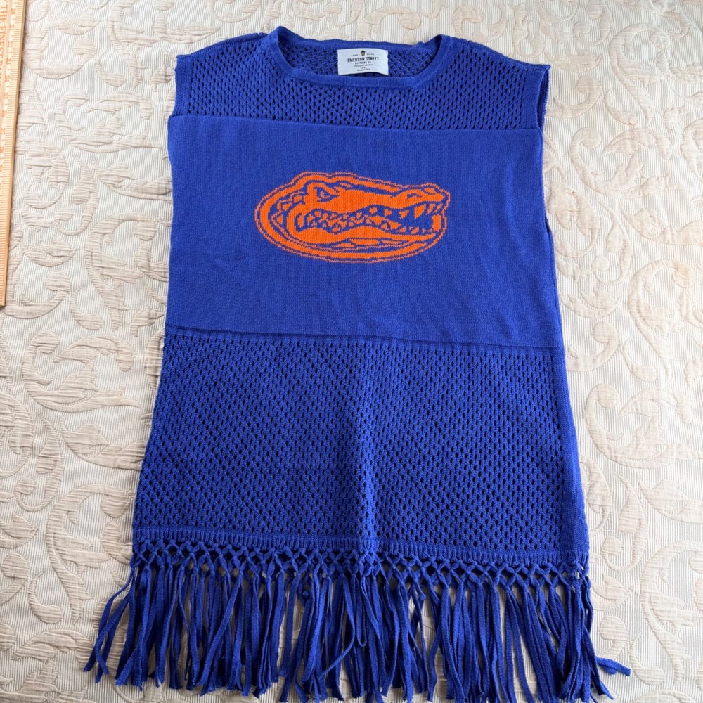 Emerson‎ Street Florida Gators Womens Blue Fringe Knit Sleeveless Top Large L